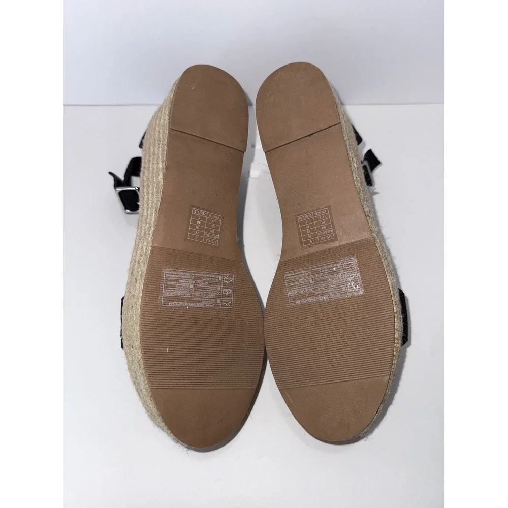 Women 9 Espadrilles Blk Wedges Sandals Chunky Resort Boho Raffia Festival Y2K‎
